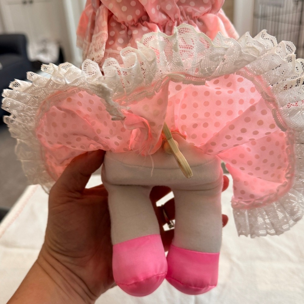 Vintage Poter 1986 Musical Doll Wind Up Moving Neck Pink Polka Dot Lace Toy Kids - Picture 4 of 8